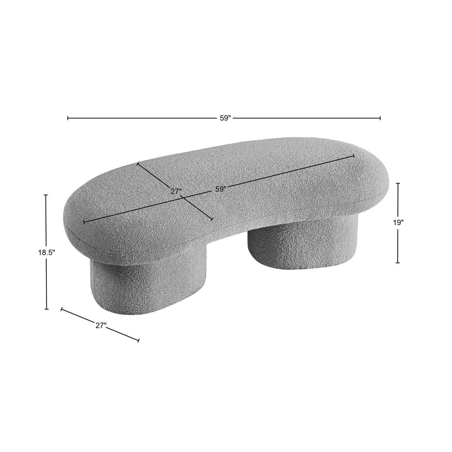 rowan grey boucle fabric bench grey