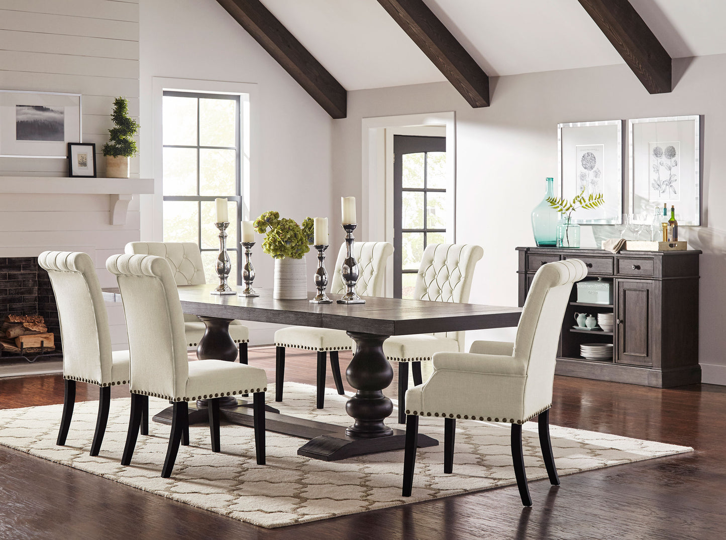 juniper 8-piece rectangular dining table set distressed noirdistressed noir / beige