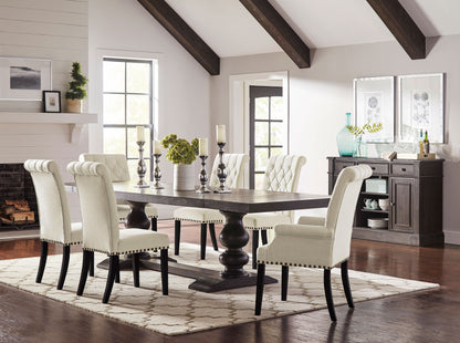 Juniper 8-piece Rectangular Dining Table Set Distressed NoirDistressed Noir / Beige