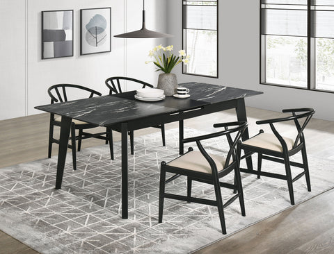 Anzio 5-piece Extension Leaf Dining Table Set BlackBlack Faux Marble