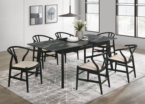 Anzio 7-piece Extension Leaf Dining Table Set BlackBlack Faux Marble