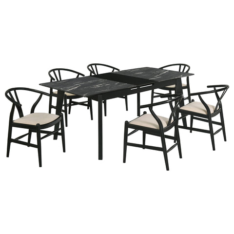 Anzio 7-piece Extension Leaf Dining Table Set BlackBlack Faux Marble