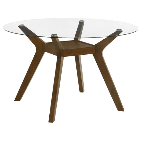 Hudson 5-Piece Round Glass Top Dining Set with Beige Parsons Chairs