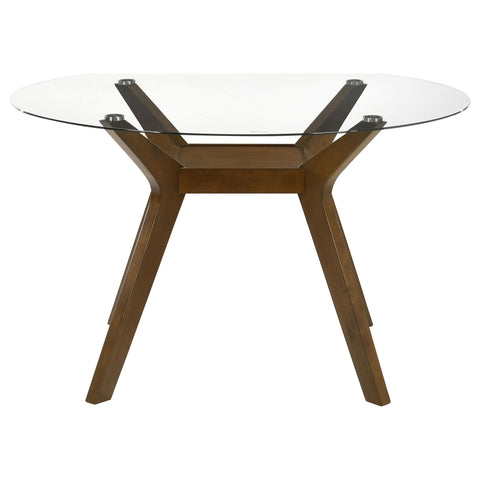 Hudson 5-Piece Round Glass Top Dining Set with Beige Parsons Chairs
