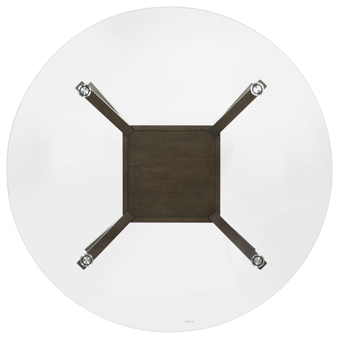 Hudson 5-Piece Round Glass Top Dining Set with Beige Parsons Chairs