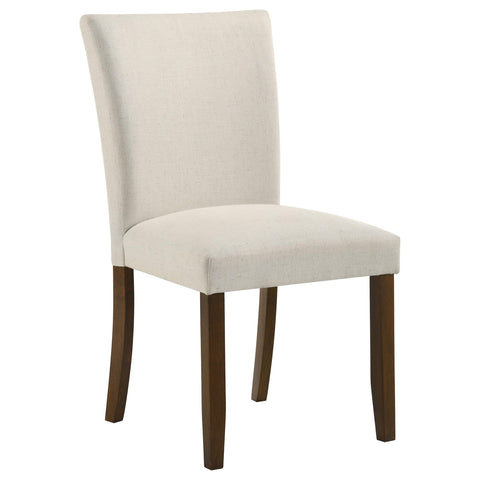 Hudson 5-Piece Round Glass Top Dining Set with Beige Parsons Chairs