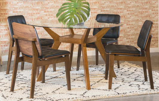 Carissa 5-piece Round Glass Top Dining Table Set NutmegNutmeg