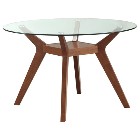Carissa Round 48-inch Glass Top Wood Dining Table NutmegNutmeg