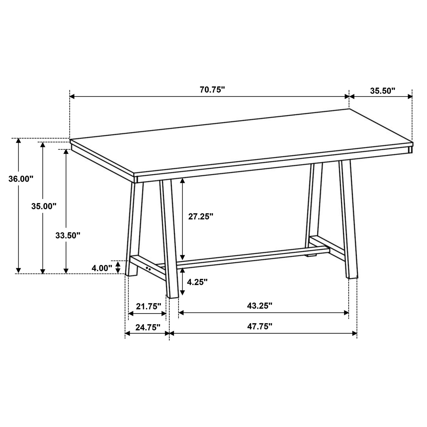 sommet rectangular 71-inch counter height dining table brown