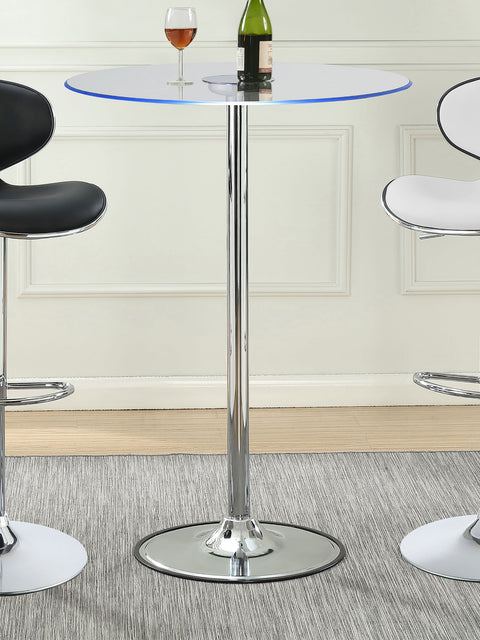 Ondrej Round 28-inch Glass Top LED Bistro Bar Table ChromeChrome
