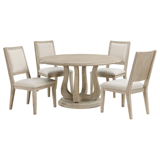 Brassie 5-piece Round Dining Table Set White WashedWhite Washed