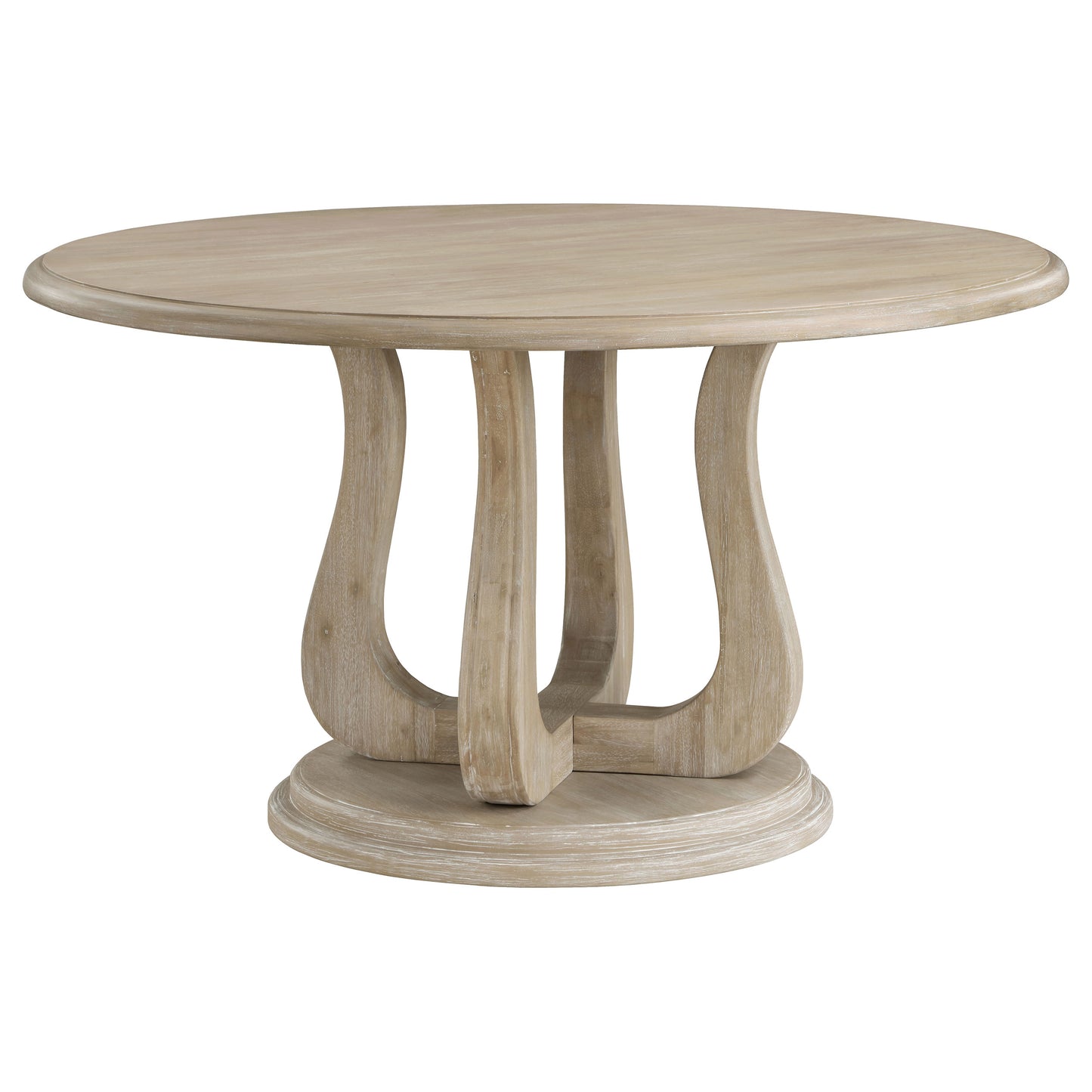 kenyon round 60-inch pedestal dining table white washed