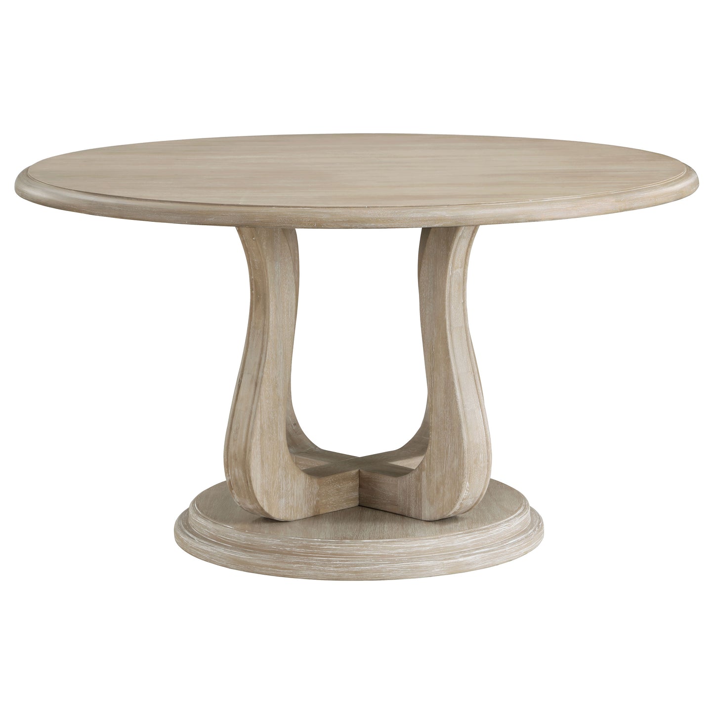 kenyon round 60-inch pedestal dining table white washed