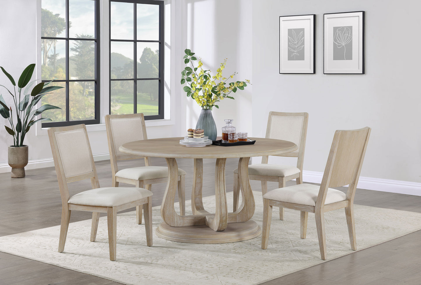 kenyon round 60-inch pedestal dining table white washed