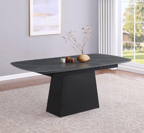 Andreas 73-inch Faux Marble Extension Leaf Dining Table Black
