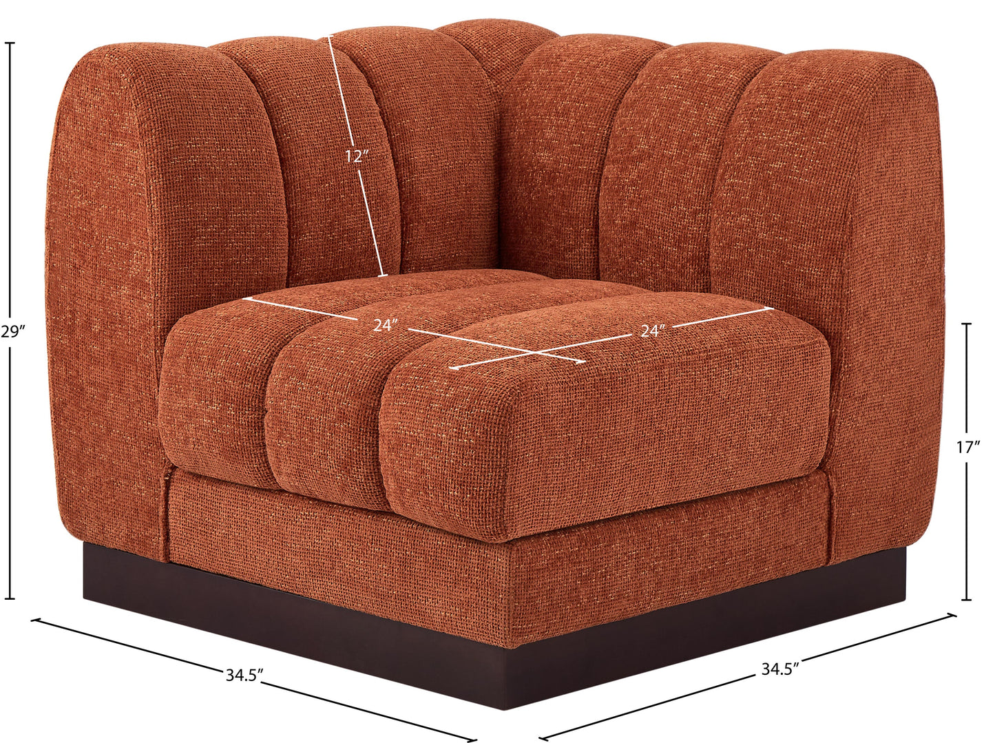 porter cognac chenille fabric corner chair corner