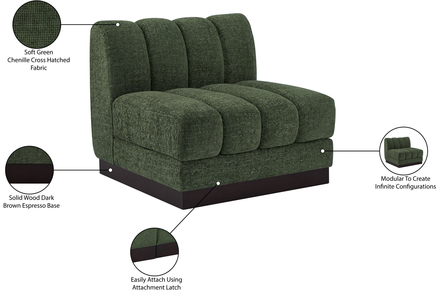 porter green chenille fabric armless chair armless