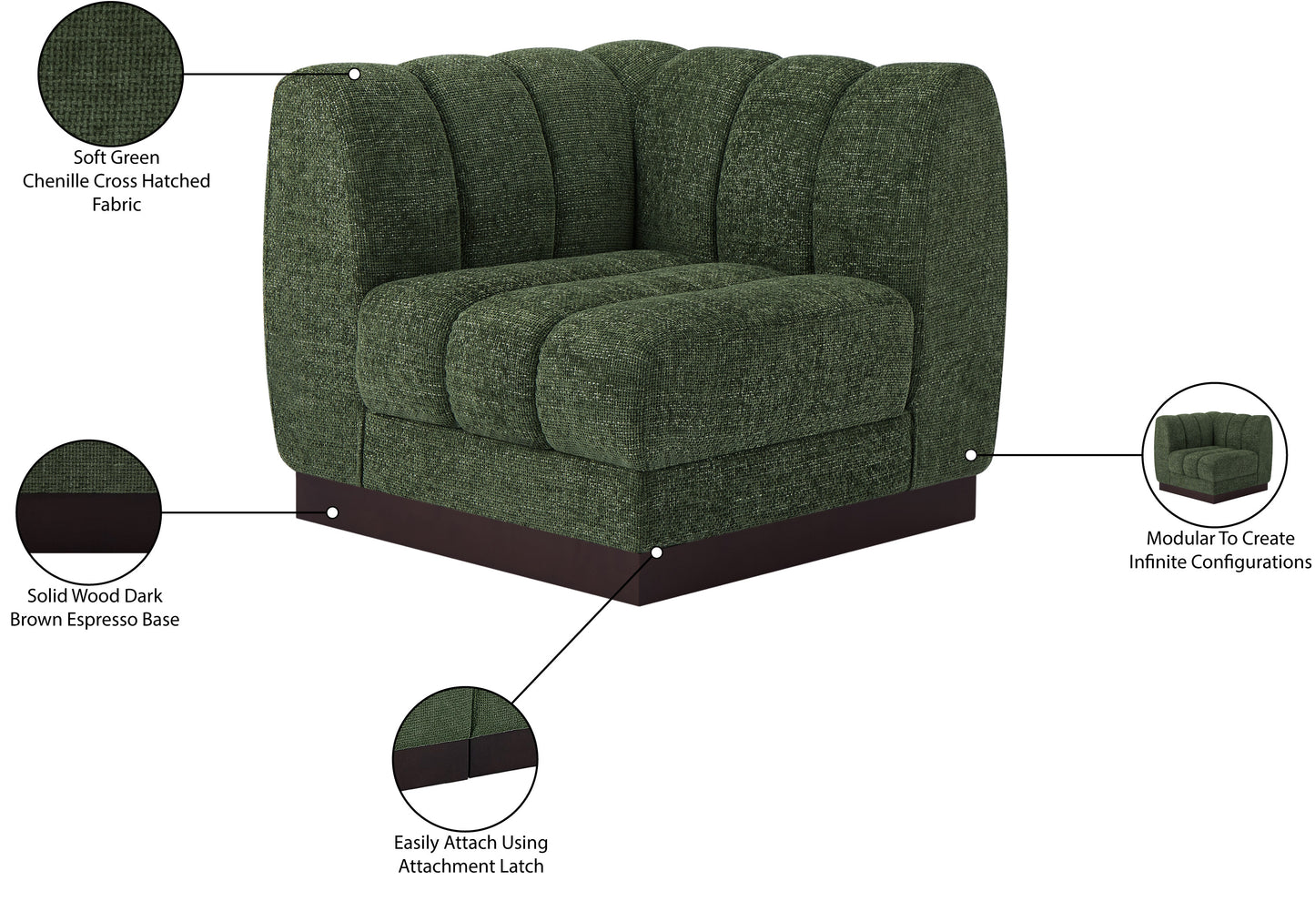 porter green chenille fabric corner chair corner