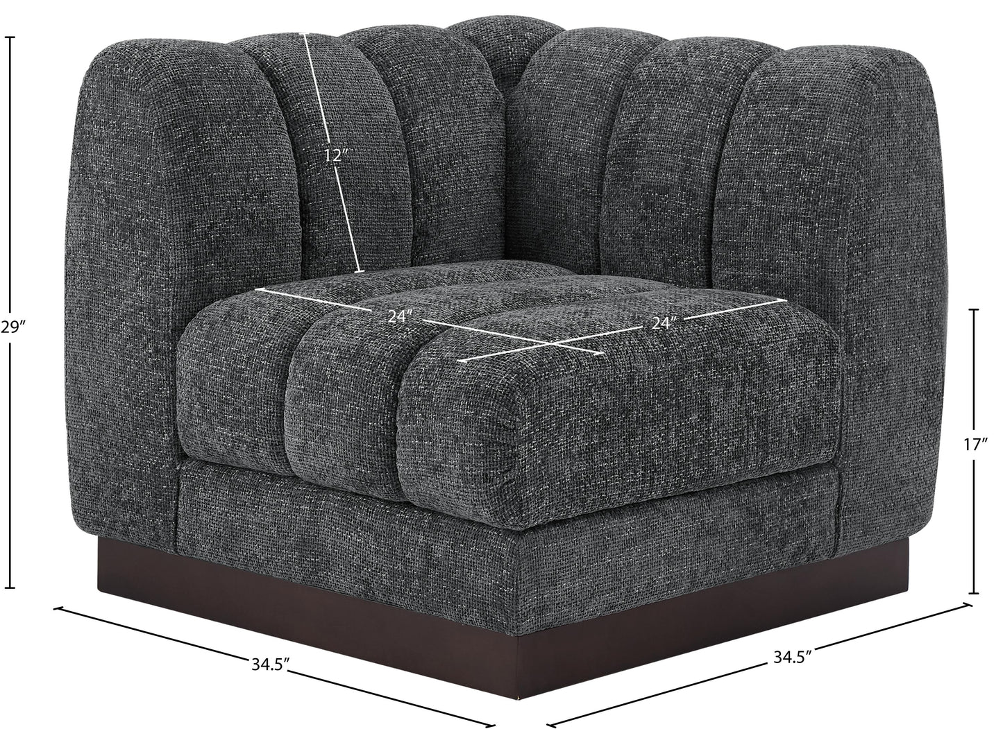 porter grey chenille fabric corner chair corner