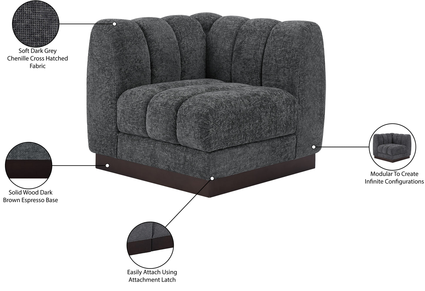 porter grey chenille fabric corner chair corner