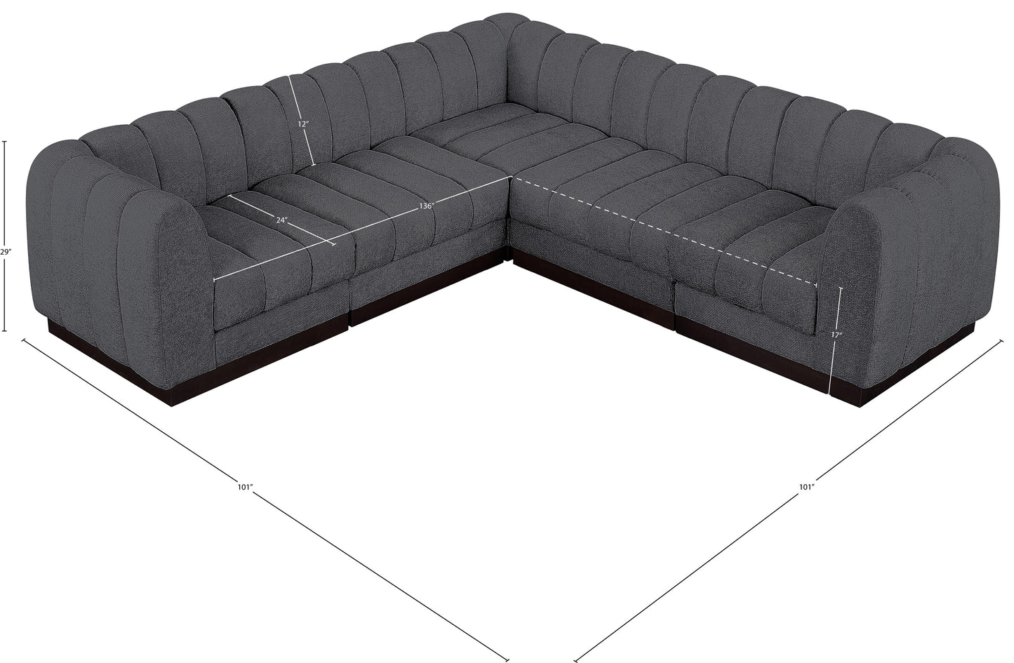 porter grey chenille fabric modular sectional sec5c