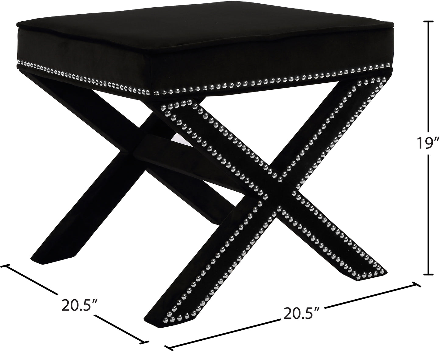 paxton black velvet ottoman/bench black