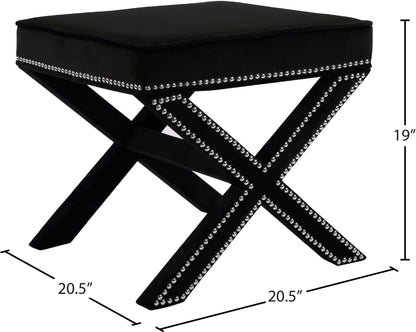 Paxton Black Velvet Ottoman/Bench Black