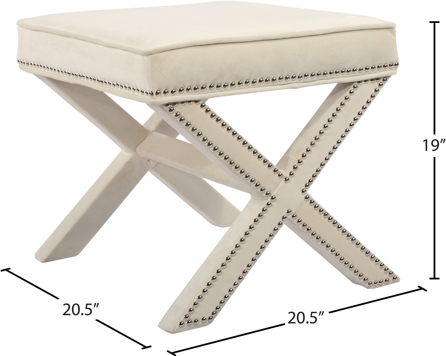 paxton cream velvet ottoman/bench cream