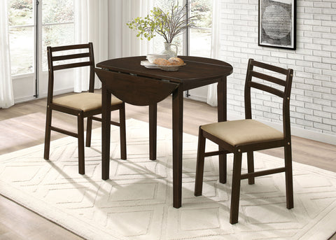 Gemma 3-piece Round Drop Leaf Dining Table Set CappuccinoCappuccino