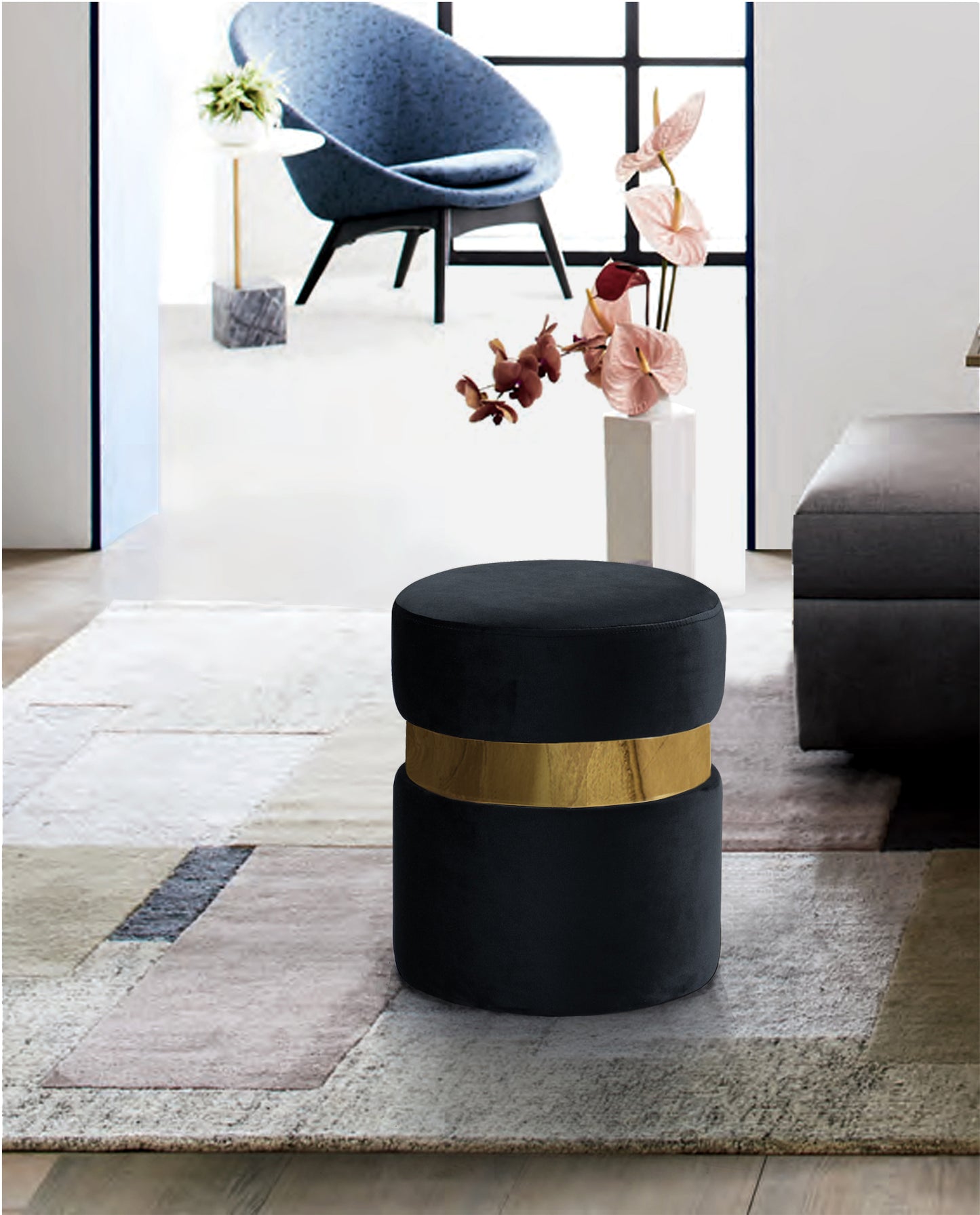 dorian black velvet ottoman/stool