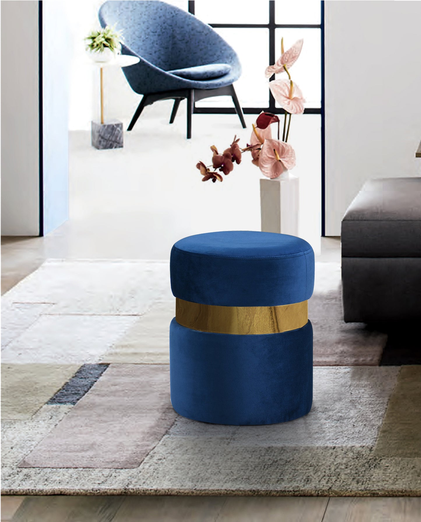 dorian navy velvet ottoman/stool