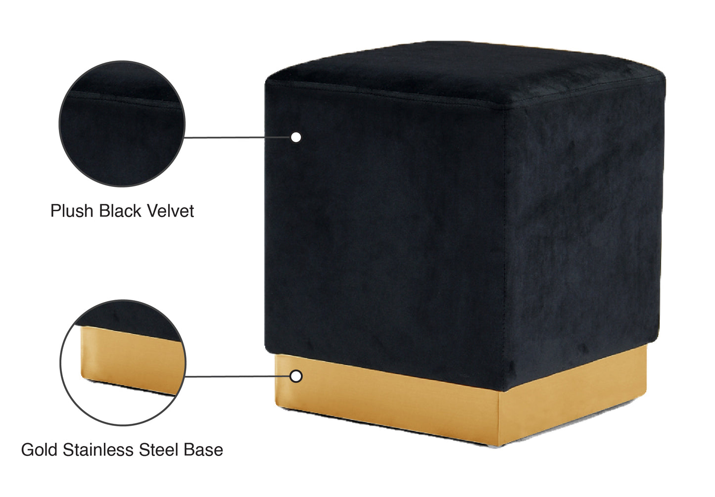 dexter black velvet ottoman/stool