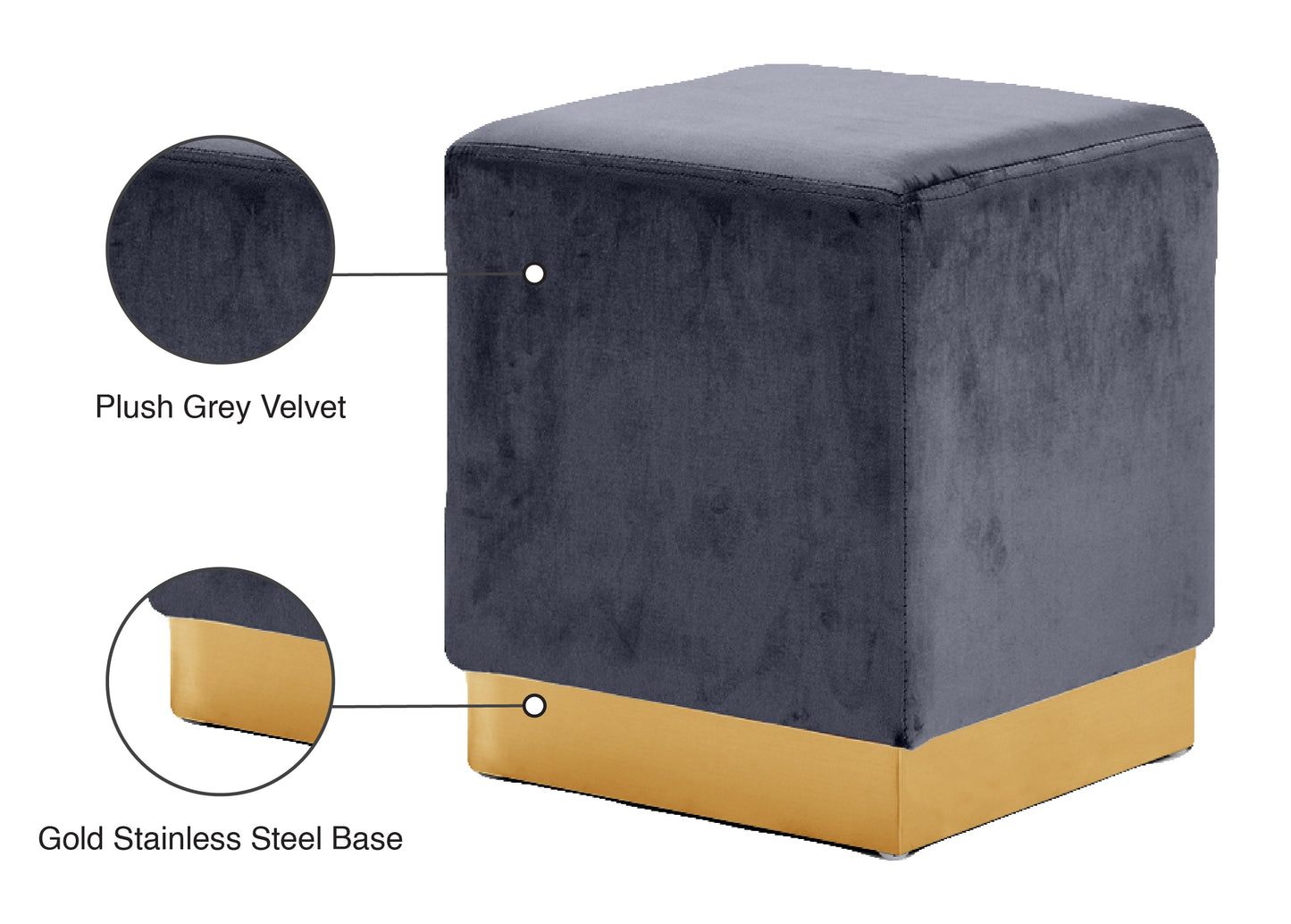 dexter grey velvet ottoman/stool