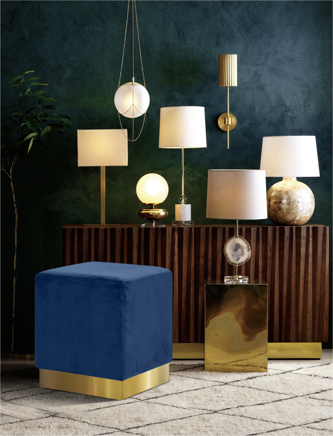 dexter navy velvet ottoman/stool