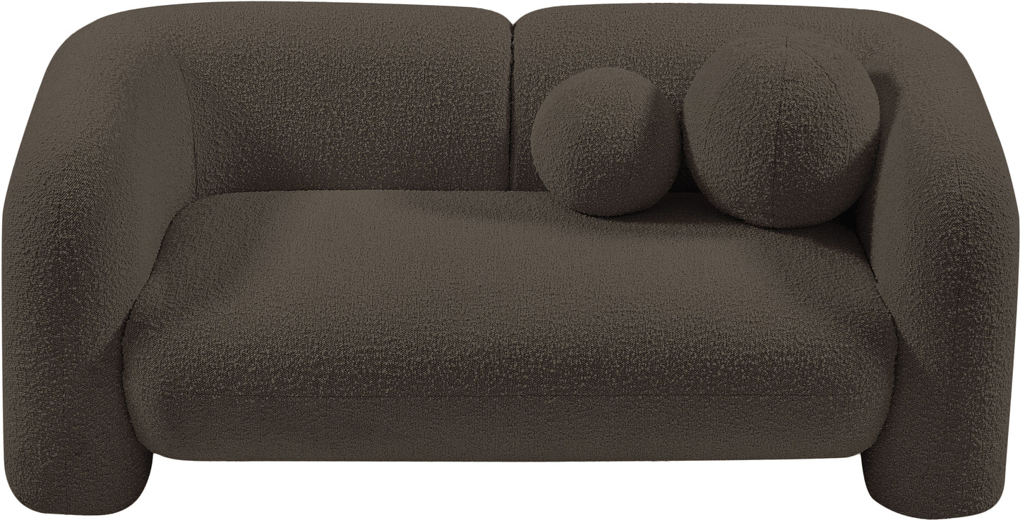 milo brown boucle fabric loveseat l