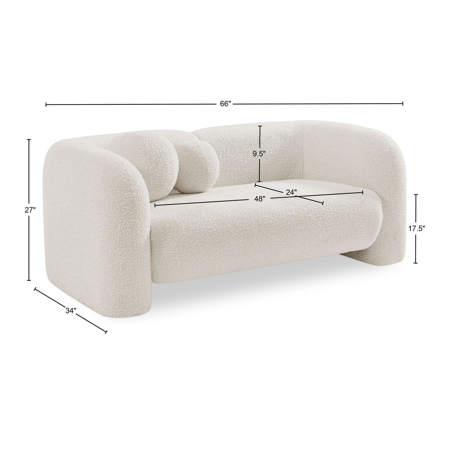 milo cream boucle fabric loveseat l