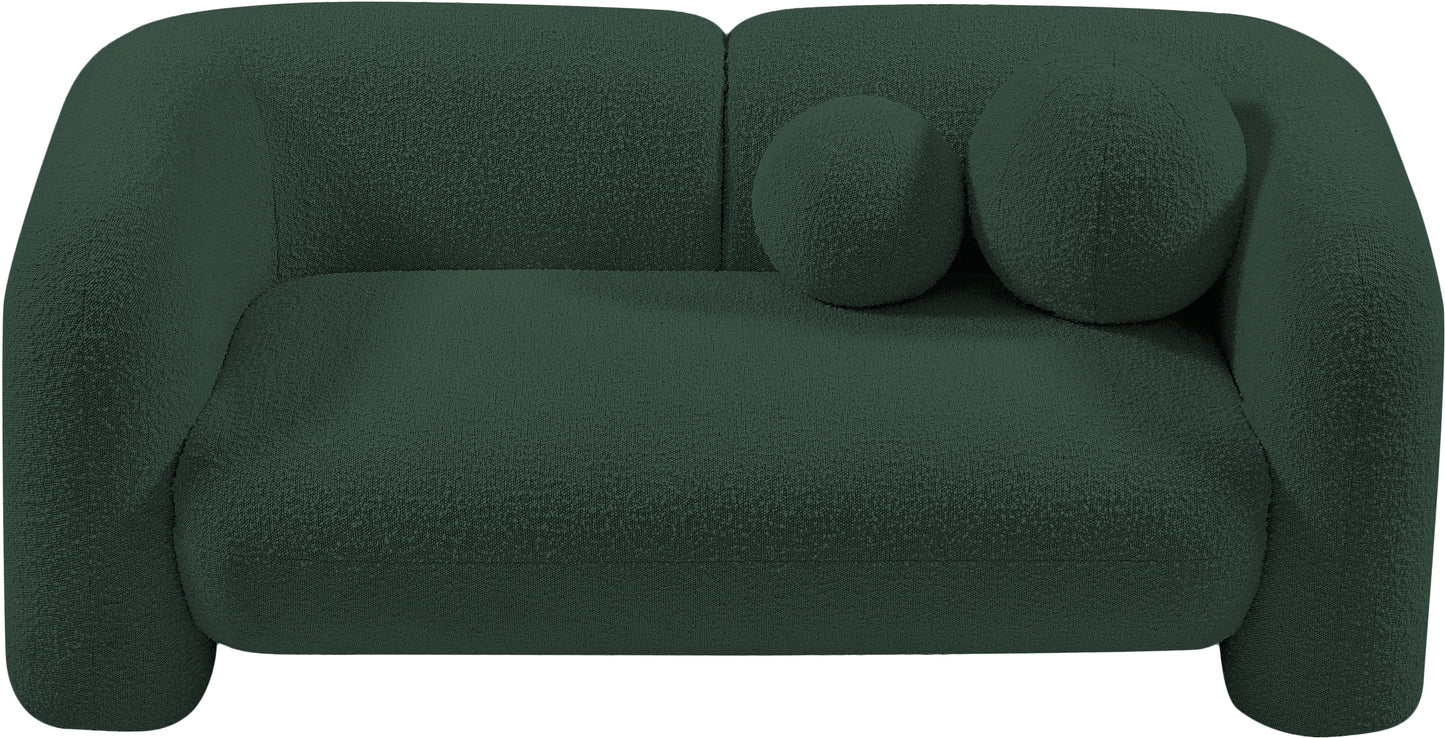 milo green boucle fabric loveseat l