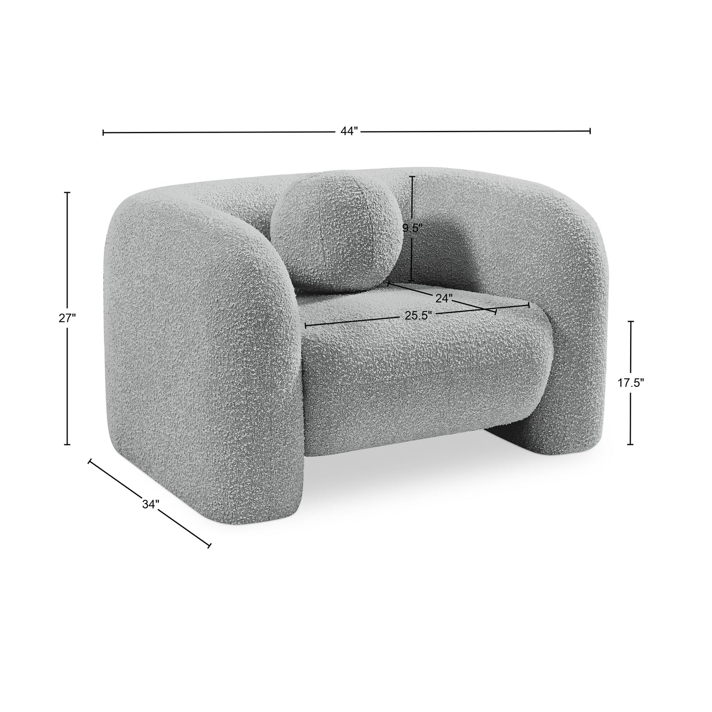 milo grey boucle fabric chair c