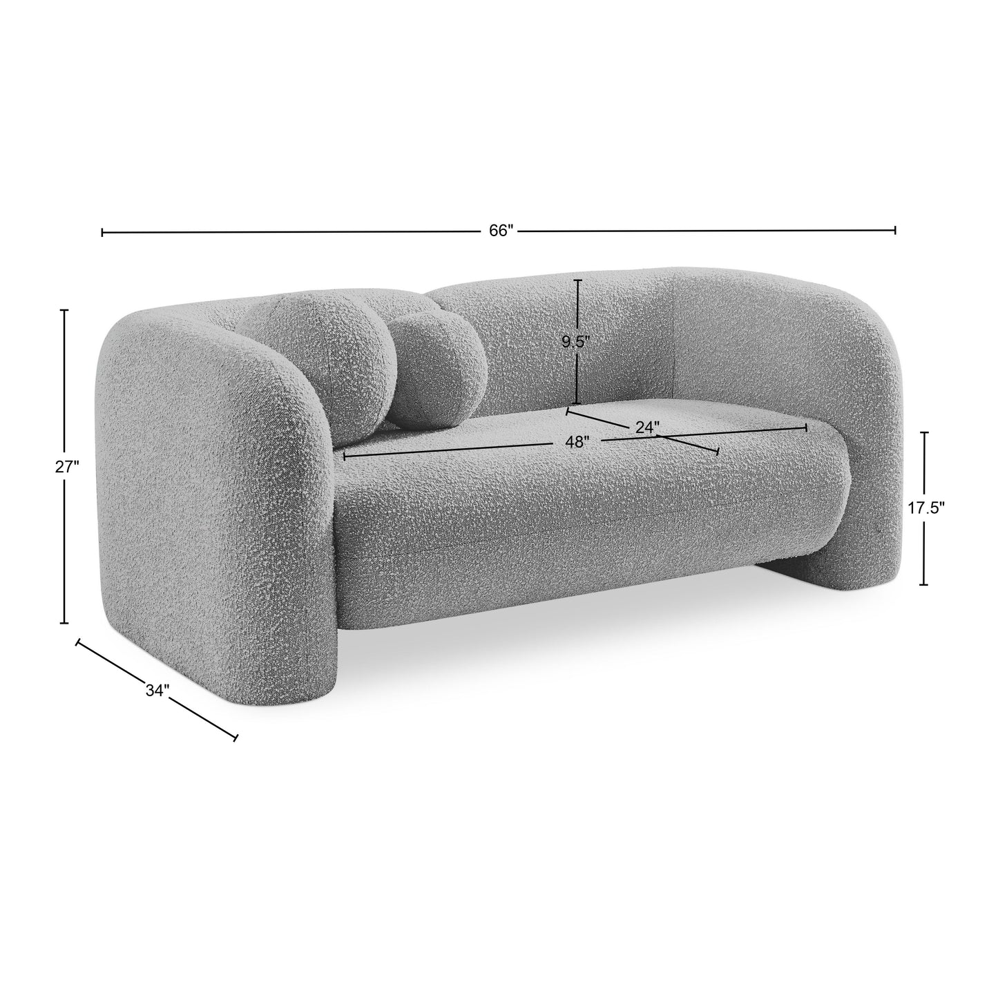 milo grey boucle fabric loveseat l