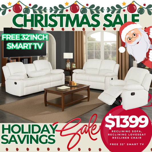 Winter White Reclining Living Room Set Holiday Edition