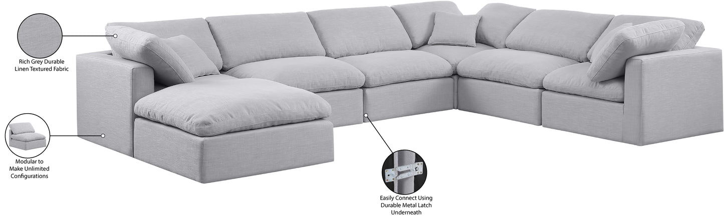 luxus grey linen textured fabric modular sectional sec7a