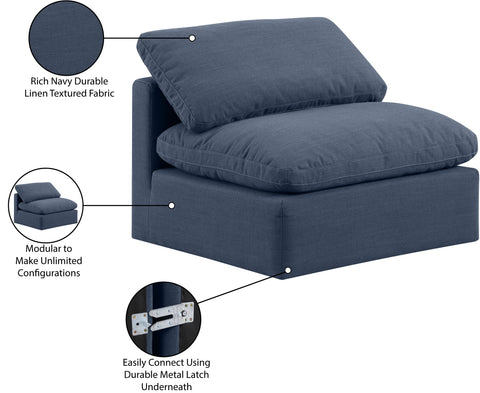 Luxus Navy Linen Textured Fabric Armless Chair Armless