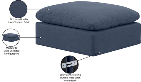 Luxus Navy Linen Textured Fabric Ottoman Ott