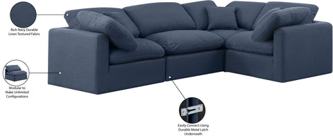 Luxus Navy Linen Textured Fabric Modular Sectional Sec4C