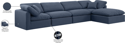 Luxus Navy Linen Textured Fabric Modular Sectional Sec5A