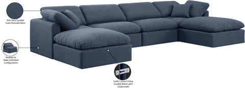 Luxus Navy Linen Textured Fabric Modular Sectional Sec6B