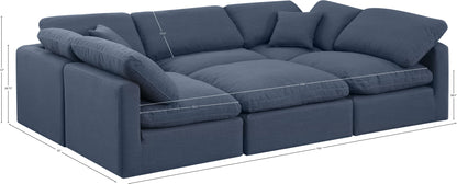 Luxus Navy Linen Textured Fabric Modular Sectional Sec6C