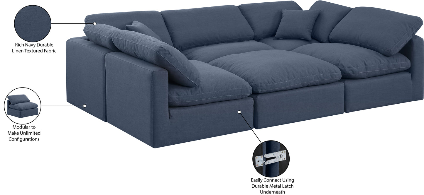 luxus navy linen textured fabric modular sectional sec6c