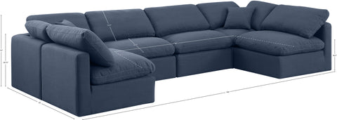 Luxus Navy Linen Textured Fabric Modular Sectional Sec6D