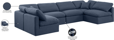 Luxus Navy Linen Textured Fabric Modular Sectional Sec6D